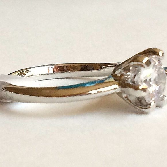 Cubic Zirconia Solitaire Ring Size 6 7 8 9 Engagement Silver Rhodium Plated - Picture 6 of 11
